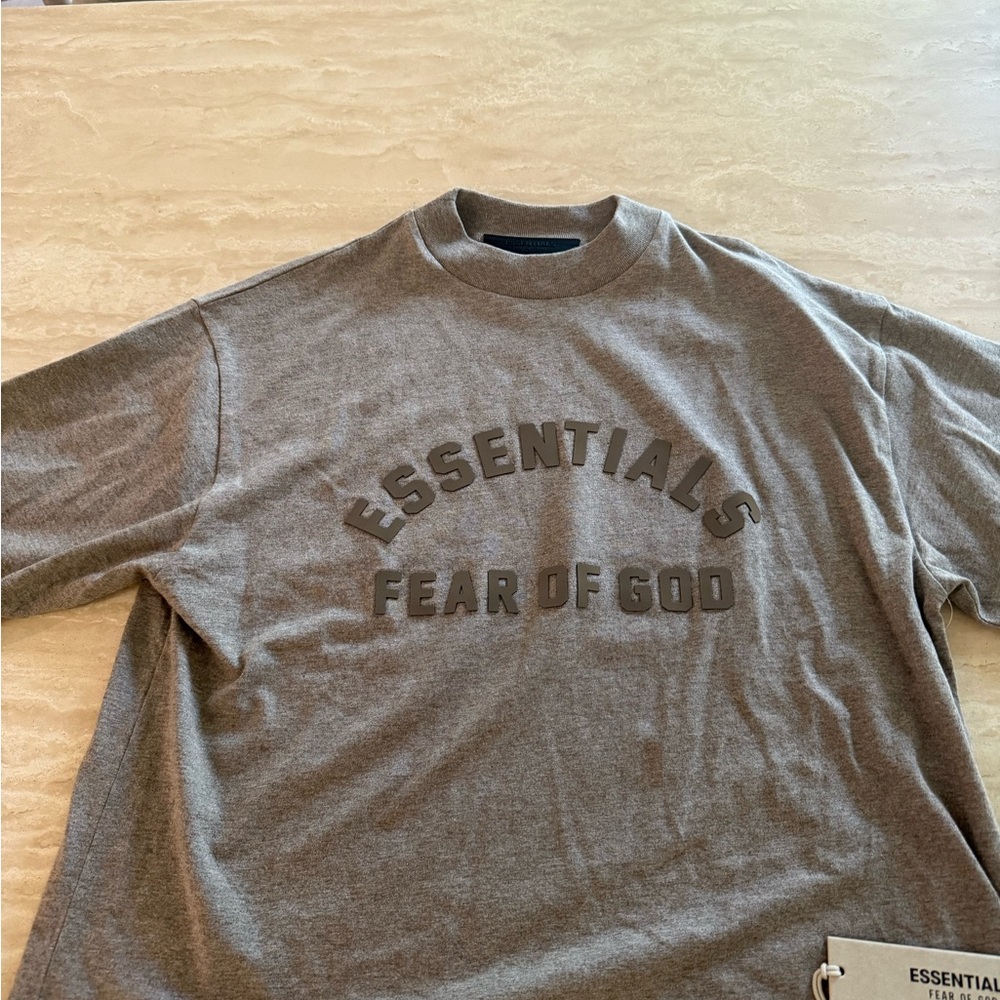 Fear of God Essentials Gray Embossed Logo Long Sleeve Shirt